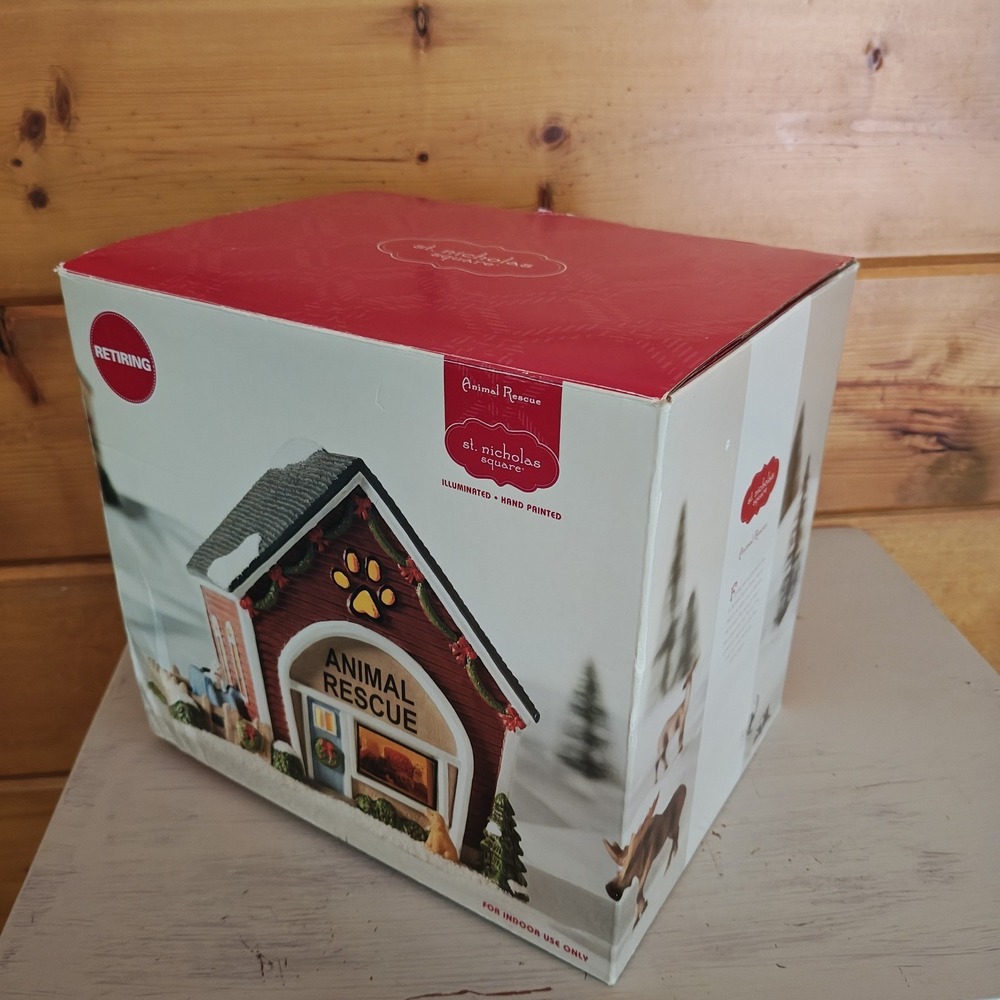 St. Nicholas Square Animal Rescue Porcelain Lighted Bldg Near Mint Orig Box H2